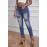 Blue Hollow Out Leopard Patchwork Distressed Jeans